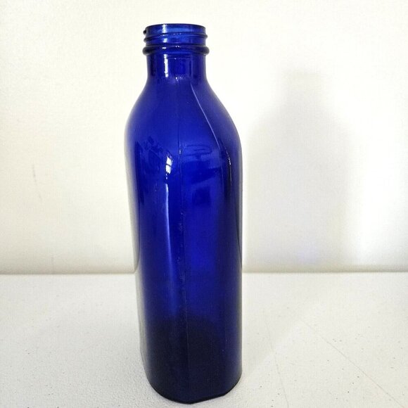 Vintage Cobalt Blue Glass Bottle Flower Display Shabby Chic Decor See Through - Picture 3 of 8